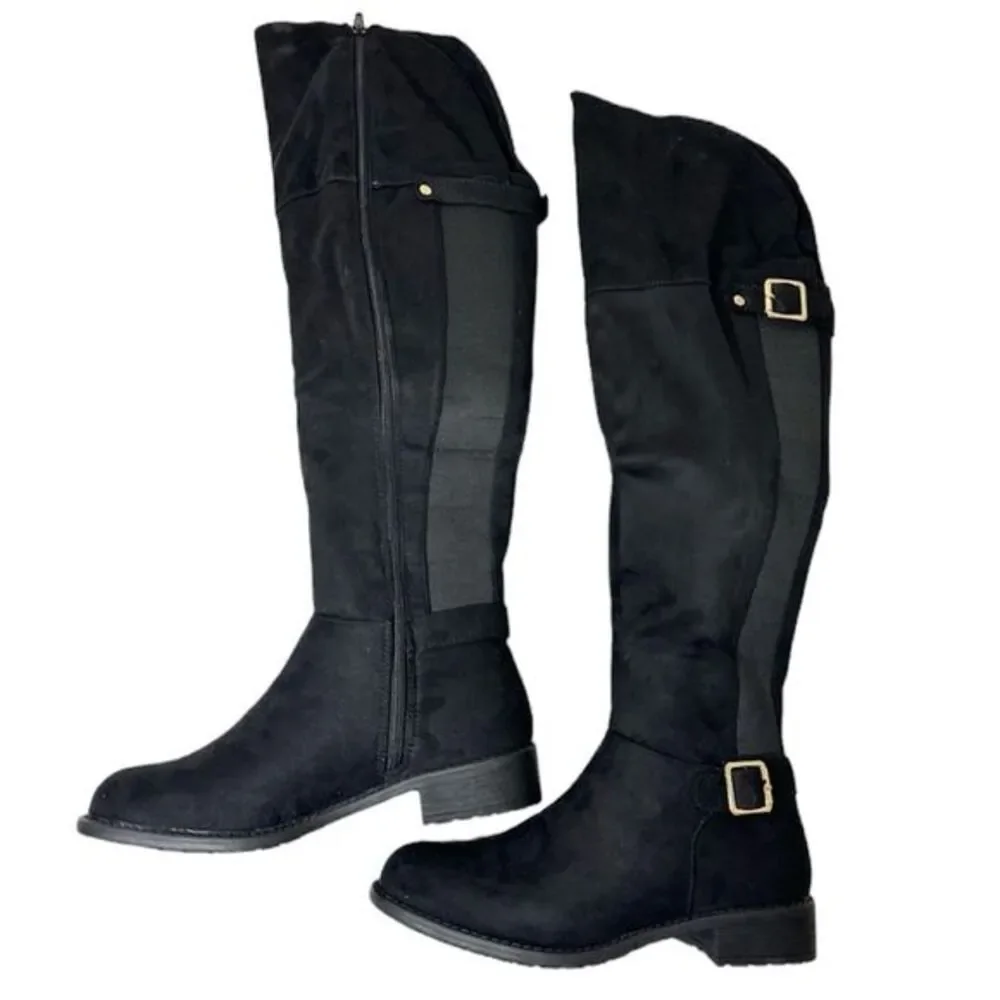 OVER THEE KNEE BLACK FAUX SUEDE‎ EQUESTRIAN BOOTS NWT